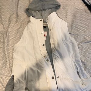 White puffer vest with hood
